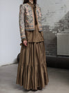 INTO THE EAST 25 Autumn/Winter Moss Green Lace-Up Silk Top/Spliced Layered Silk Skirt ITE-E1DGAW002GR20TP-LV Top